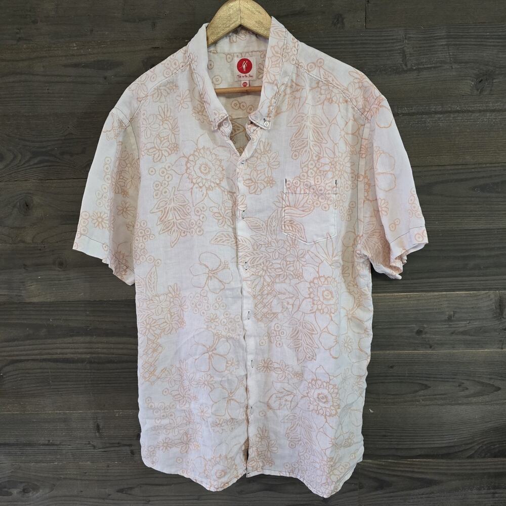 Toes On The Nose Shirt Mens XXLarge Beige Hawaiian Tropical Floral Beach Camp